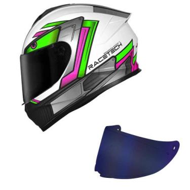 Imagem de Capacete Race Tech Hit Android Branco Verde e Rosa Mais Viseira Azul, 