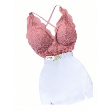 Imagem de Conjunto Feminino Body Renda Guipir e Short Saia Bengaline - NoBrand, 