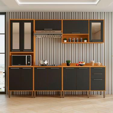 Imagem de Cozinha Compacta Cooktop 12 Portas 2 Gavetas Paris Sallêto Cinamomo Com Grafite