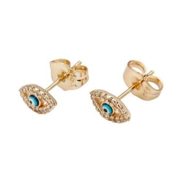 Imagem de Brincos De Cobre Com Olho Turco E Zircônia Redonda Micro Pavê Para Mul