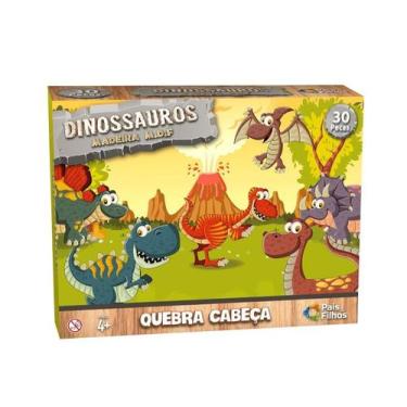 Imagem de Quebra Cabeça em Madeira Dinossauros 30 Peças Pais e Filhos