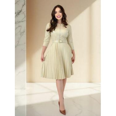 Imagem de Vestido material sintético Plissado Midi Feminino Terra Prometida Cor: