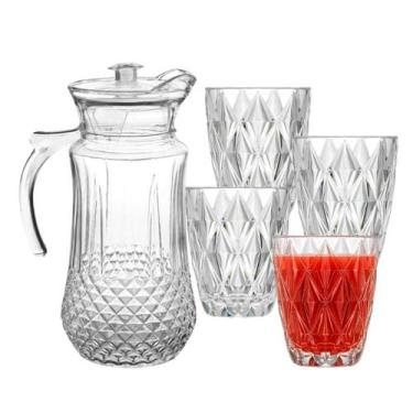 Imagem de Conjunto De Jarra 1,4L Com 4 Copo Diamond 260ml de Vidro Para Água Suc