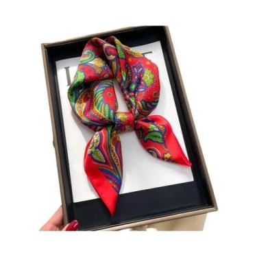 Imagem de Lenço Quadrado Pequeno Feminino De Cetim Com Estampa Paisley, Fino, Pa
