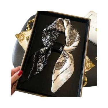 Imagem de Lenço Quadrado Pequeno Feminino De Cetim Com Estampa Paisley, Fino, Pa