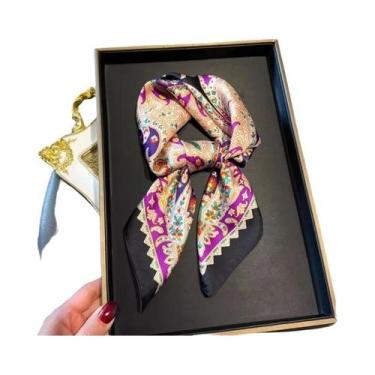 Imagem de Lenço Quadrado Pequeno Feminino De Cetim Com Estampa Paisley, Fino, Pa