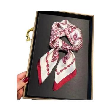 Imagem de Lenço Quadrado Pequeno Feminino De Cetim Com Estampa Paisley, Fino, Pa
