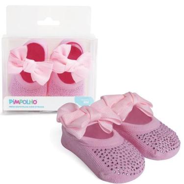 Imagem de Meia Sapatilha Recém Nascido RN Com Laço E Strass 0 a 4 Meses Baby Pim