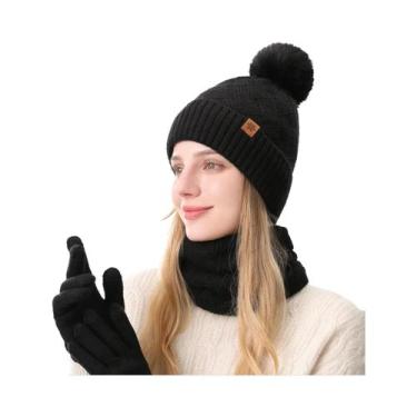 Imagem de Gorro De Malha Unissex Com Forro De Lã, Quente Para O Inverno, Conjunt