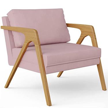 Imagem de Poltrona Decorativa Para Sala De Estar Pietra Com Estrutura De Madeira L02 Suede Rosê - Lyam Decor