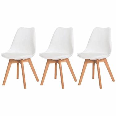 Imagem de Kit 3 Cadeiras para Sala de Jantar com Base de Madeira Saarinen Branca