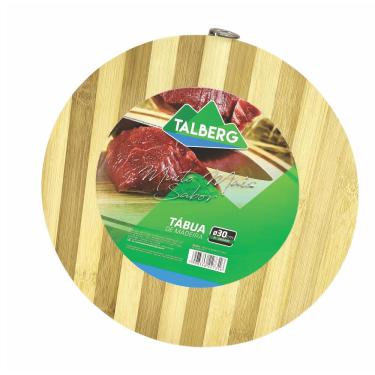 Imagem de Tábua de Madeira Bambu Redonda Churrasco Queijos e Frios Petiscos Corte Carne Tempero 30cm