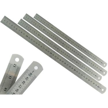 Imagem de Kit Com 4 Réguas Metal Leve De Aço Inoxidável Tamanho 40 cm Marcação Baixo Relevo Escolar Escritório Engenheiro