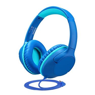 Imagem de POWMEE P20 Fones de ouvido infantis circum-auriculares para crianças/adolescentes/meninos/meninas/escola com volume de 94dB limitado ajustável estéreo sem emaranhamento 3,5 mm para tablets Fire / Viagem/PC/telefones (azul)