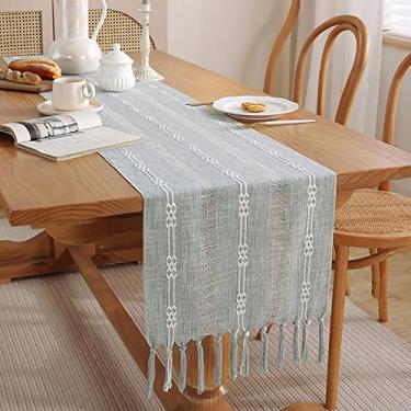 Imagem de Hsvanyr Toalha de mesa longa retangular de Natal toalha de mesa lenços capa 35,5 x 299,7 cm com borla estilo casa de fazenda decoração de cômoda de sala de jantar