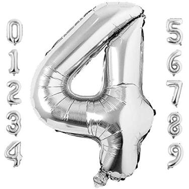 Imagem de Balão grande prateado com número 4 de 101 cm, tamanho extra grande, grande, mylar, alumínio, balões de hélio, para decoração de festa de aniversário, formatura, casamento, chá de bebê, artigos de noivado, sessão de fotos