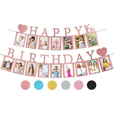 Imagem de Banner para fotos de 16 anos em ouro rosa pré-montado – Sweet 16 bandeiras com dezesseis molduras para cartões fotográficos, artigos de festa – decorações de aniversário feliz de 16 anos para meninas com 16 placas