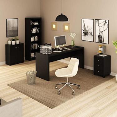 Imagem de Conjunto Home Office 4 Peças com 1 Mesa, 1 Balcão, 1 Estante e 1 Gaveteiro Tecno Mobili Preto