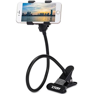Imagem de ZTON Suporte de celular aprimorado em metal, suporte para celular, suporte preguiçoso, suporte flexível com clipe de braços longos para iPhone, LG, etc. no escritório e quarto, mesa (preto)