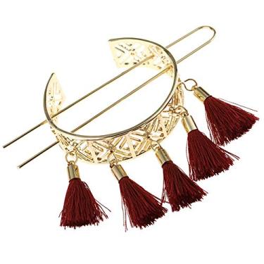 Imagem de 2 peças vintage bastão de cabelo de liga de punho de cabelo gaiola de coque de cabelo pino de rabo de cavalo acessórios de cabelo com pingentes de borla para mulheres e meninas