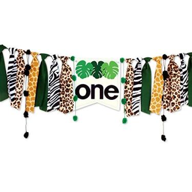 Imagem de Handmade Tassel Garland Leopard Leaves Jungle Theme One First Birthday Party Wall Banner for Baby Girls Boys, Ins Style Wild One 1st Birthday Party High Chair Banner