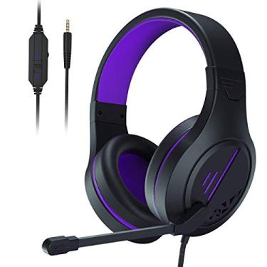 Imagem de Anivia Fone de ouvido estéreo para jogos PS4, PC, controle Xbox One, cancelamento de ruído fones de ouvido com microfone, fones de ouvido com memória macia para laptop/Mac/Nintendo/PS3 (roxo)