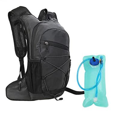 Imagem de Mochila de hidratação de bicicleta portátil impermeável mochila esportiva com bexiga de água 2L caminhada ao ar livre ciclismo mochila refletiva de alta capacidade, preta, 40 * 21 * 9 cm