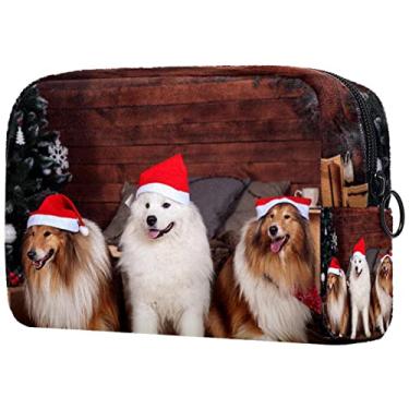 Imagem de Bolsa de maquiagem de Natal cachorro fofo cachorro bolsa de cosméticos de viagem pequenos sacos de higiene pessoal de maquiagem bolsa cosmética para bolsa cosméticos artigos de higiene