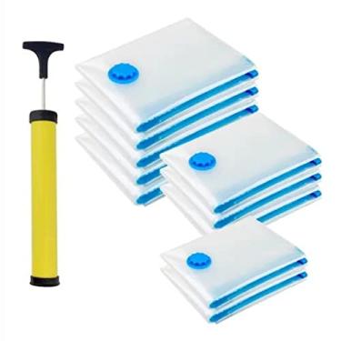 Imagem de Kit 10 Saco Organizador a Vácuo para Viagem da Clink - Guarda Roupa e Edredom 5x 50x60cm e 5x 70x110cm + Bomba Plástica