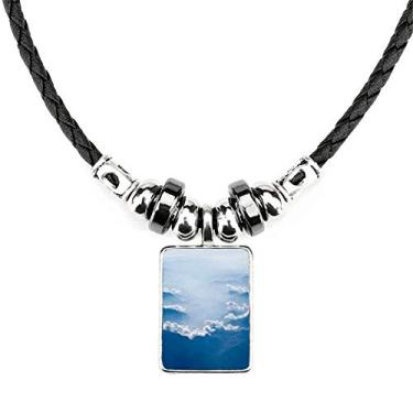 Imagem de DIYthinker Colar de Céu Branco Azul Nuvens Joias Torque Pingente de Corda de Couro
