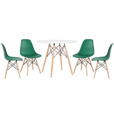 Imagem de Loft7, KIT - Mesa Eames 90 cm branco + 4 cadeiras Eames DSW verde escuro