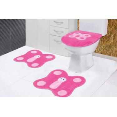 Imagem de Tapete Banheiro Formato Borboleta Pelucia Antiderrapante Kit 3 Peças P
