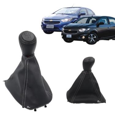 Imagem de Kit Coifa De Câmbio Manopla Pressão Onix Prisma 2013 2014 2015 2016 2017 2018 2019 2020 Preta Costura Cinza C/Bola Preta