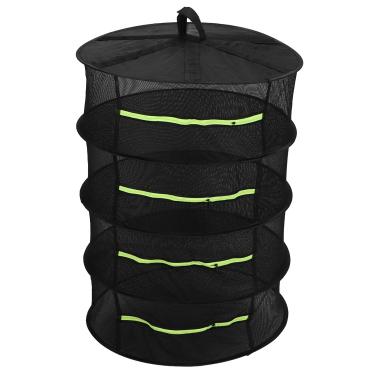 Imagem de Cremalheira De Secagem, Cesta De Rede Seca De Planta De Malha Suspensa De 4 Camadas De 60 Cm Para Plantas, Flores, Vegetais, Especiarias, Comida De Peixe, Cremalheira De Secagem Suspensa Preta Dobráve