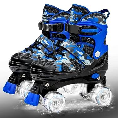 Imagem de Patins ajustáveis para meninos e jovens, patins infantis com todas as rodas iluminadas para esportes internos e externos