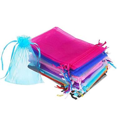 Imagem de Boshen 100/200pçs Bolsas de presente de organza para doces de malha, sacos de joia com cordão em volume para lembranças de festa de casamento, festival de Natal, Dia dos Namorados, 7,62 cm x 10,16 cm x 15,24 cm 12,7 cm x 17,78 cm, Mixed, 5" X 7"(200PCS)
