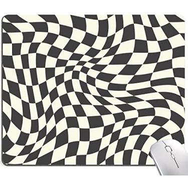 Imagem de SANWUMIAN Mouse Pad, mouse pad quadriculado preto e branco, tapete quadrado à prova d'água para computador mousepad base de borracha antiderrapante para laptop de escritório