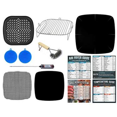 Imagem de 12 peças de acessórios de fritadeira a ar com rack, frigideira, folha de fraude para fritadeira de ar para chefman, Cozyna, Cosori, Gowise, Kalorik, Omorc, Insignia, forros quadrados de fritadeira de ar para cesta Freidora de Aire