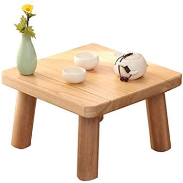 Imagem de Mesa de centro quadrada com janela de baía, mesa baixa de chá zen, estilo retrô japonês, mesa de centro pequena, simples, tatami, banco baixo, 36x36x21cm