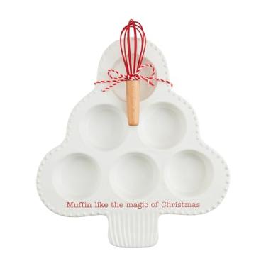Imagem de Mud Pie Conjunto de panificadores de muffins de árvore, forma 30,5 cm x 20,3 cm | batedor de 14 cm, branco