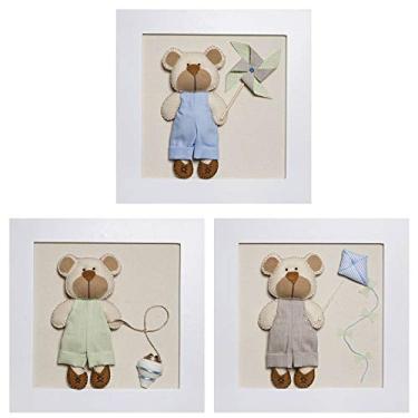 Imagem de Potinho de Mel Trio De Quadros Ursinhos Com Brinquedos Quarto Bebê Infantil Menino Mult