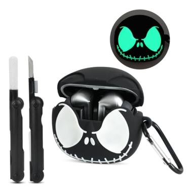 Imagem de CCXNAS Capa para Samsung Galaxy Buds 3 Pro e Galaxy Buds 3 com kit de limpeza [olhos brilhando no escuro], capas fofas de silicone macio 3D engraçadas de caveira para Galaxy Buds 3/3 Pro, capas para