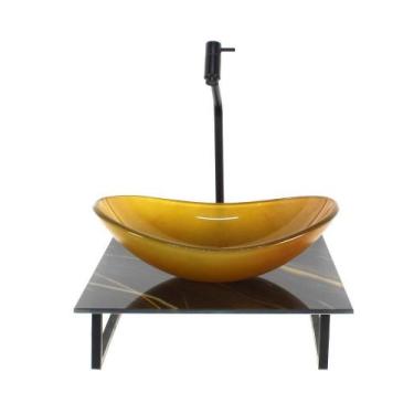 Imagem de Kit Cuba Vidro Oval 10Mm Tampo Vidro 40Cm X 40Cm Mármore - Cubas E Gab