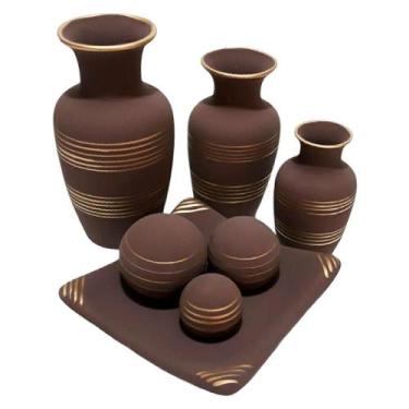 Imagem de Jogo De Vasos Trio Jad E Centro De Mesa Chocolate - Retrofenna Decor