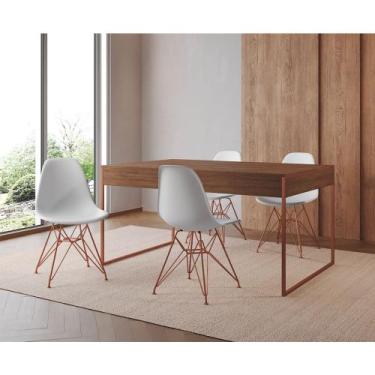 Imagem de Mesa Jantar Industrial Retangular Filadélfia Amêndoa 137x90cm com 4 Ca