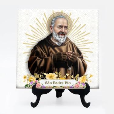 Imagem de Quadro azulejo com suporte Fé São Padre Pio 24