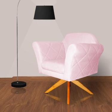 Imagem de Poltrona Decorativa Base Giratoria Madeira Marcela Suede Rosa Bebe - L