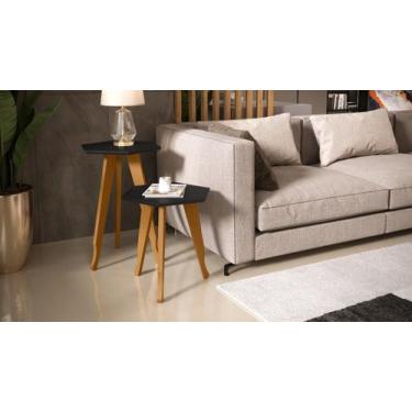 Imagem de Jogo 2 mesas Pés Madeira Sextavado Plus cor Preto - Comprar Moveis par