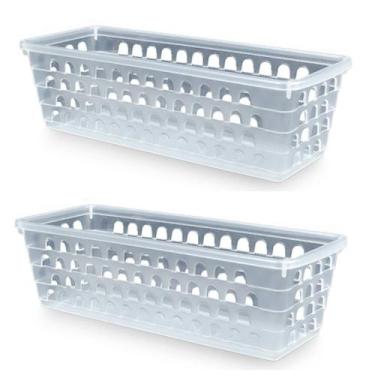 Imagem de Kit 2 Cestos Multiuso Comprido Retangular Transparente 28x11x8 Cm 123O