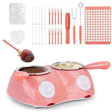 Imagem de Outamateur Panela de derretimento de chocolate, fondue de chocolate, mini fondue, máquina de doces com panela dupla para chocolate ao leite, queijo, manteiga, doces (rosa)